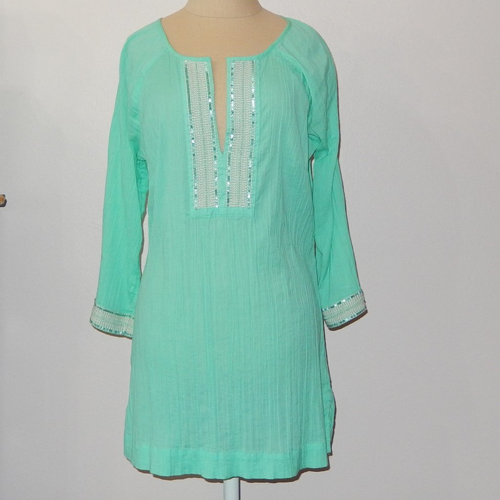 Athleta Swim Cover Tunic Mariana Tiffany Blue Green White Sequin XS